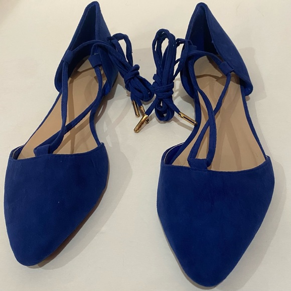 CHARLOTTE RUSSE Suede Qupid Lace Up Pointed Toe D’Orsay Flats Sandal blue size 6 - Picture 2 of 6